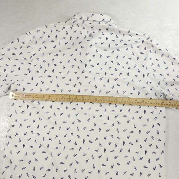 Johnnie O Polo Shirt Mens Large White Blue Golf Surf Logo All Over Print 4 Way - Picture 8 of 12